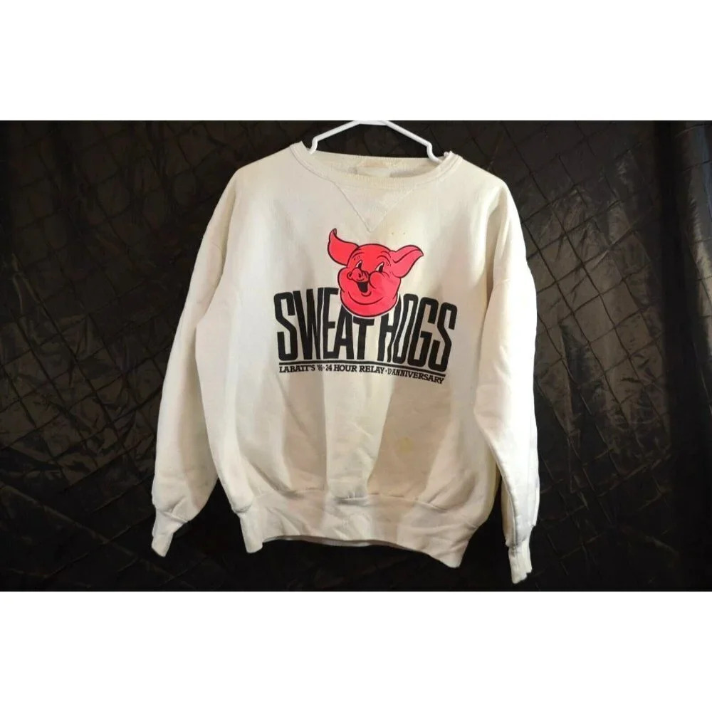 Sweathogs Labatt's 1989 24 Hr Relay 10th Ann Sweatshirt Vtg  Running Pig Graphic